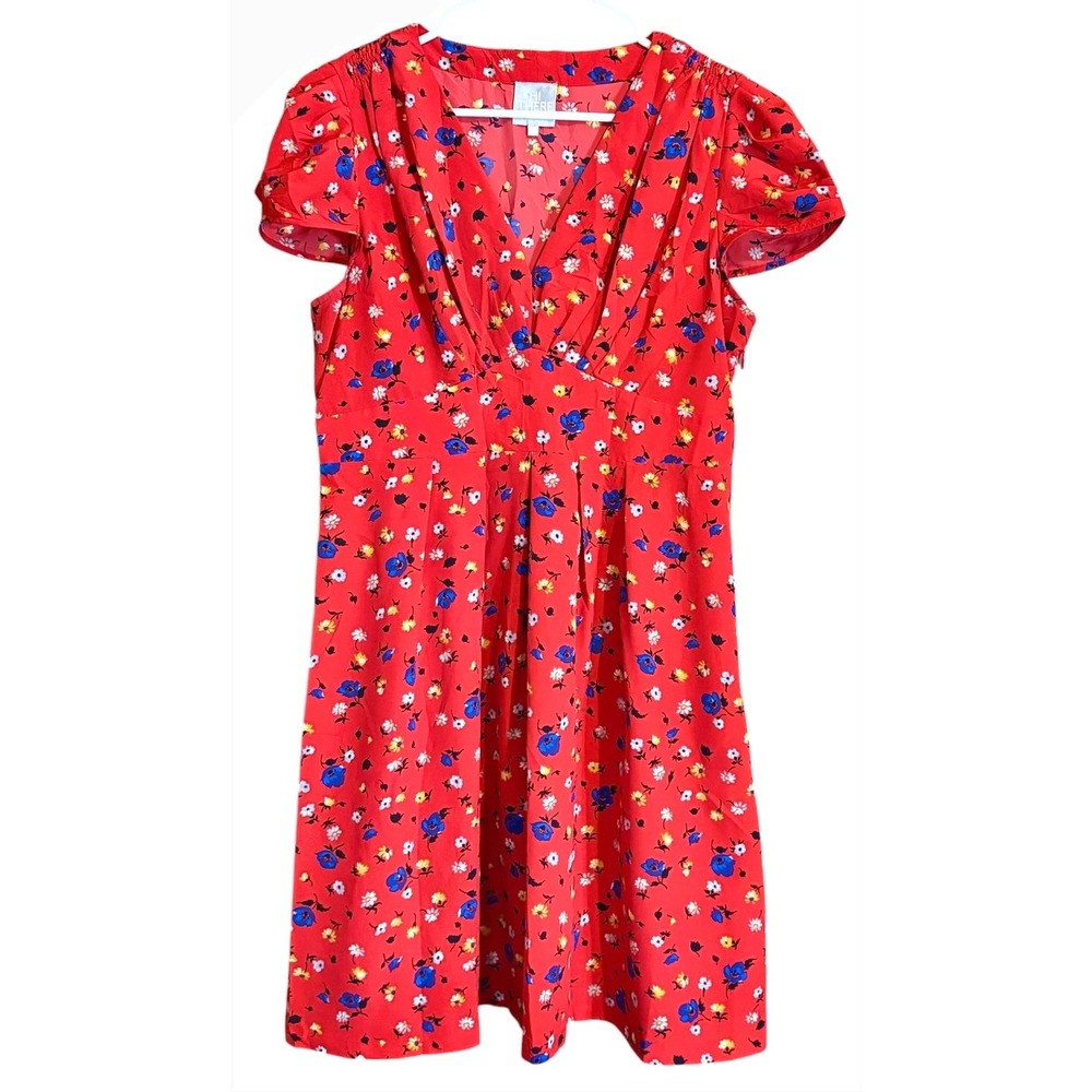 Karen Walker for Anthropologie Red Floral Fit & Flare Dress Women's Size 10